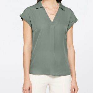 Fortune + Ivy Martha Mixed Material Blouse Olive Green Size M